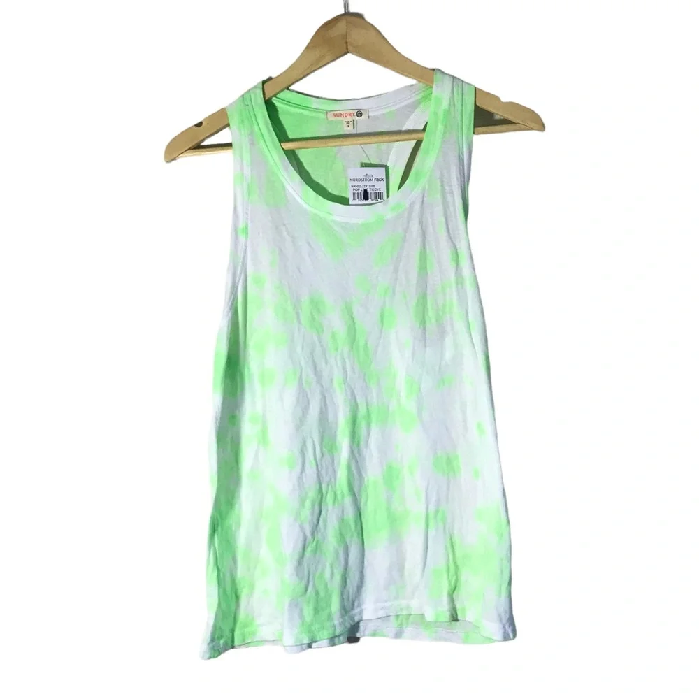 New SUNDRY Racerback Tank Top Women's 1 Pop Lime Tie Dye Sleeveless Size S NWT